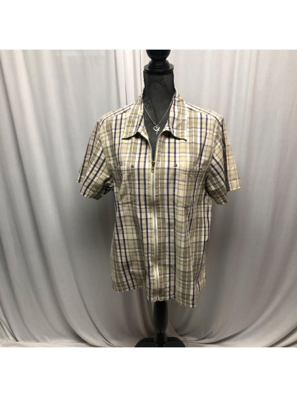 Quizz New York Plaid Shirt Womens Size 18-20  Zipper Front Chest Pockets Cotton